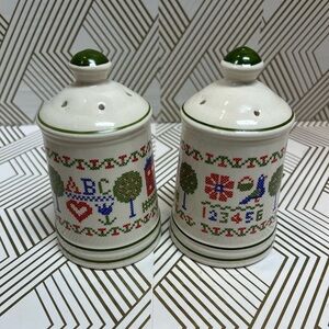 Vintage Japanese Cross Stitch Salt Pepper Shakers